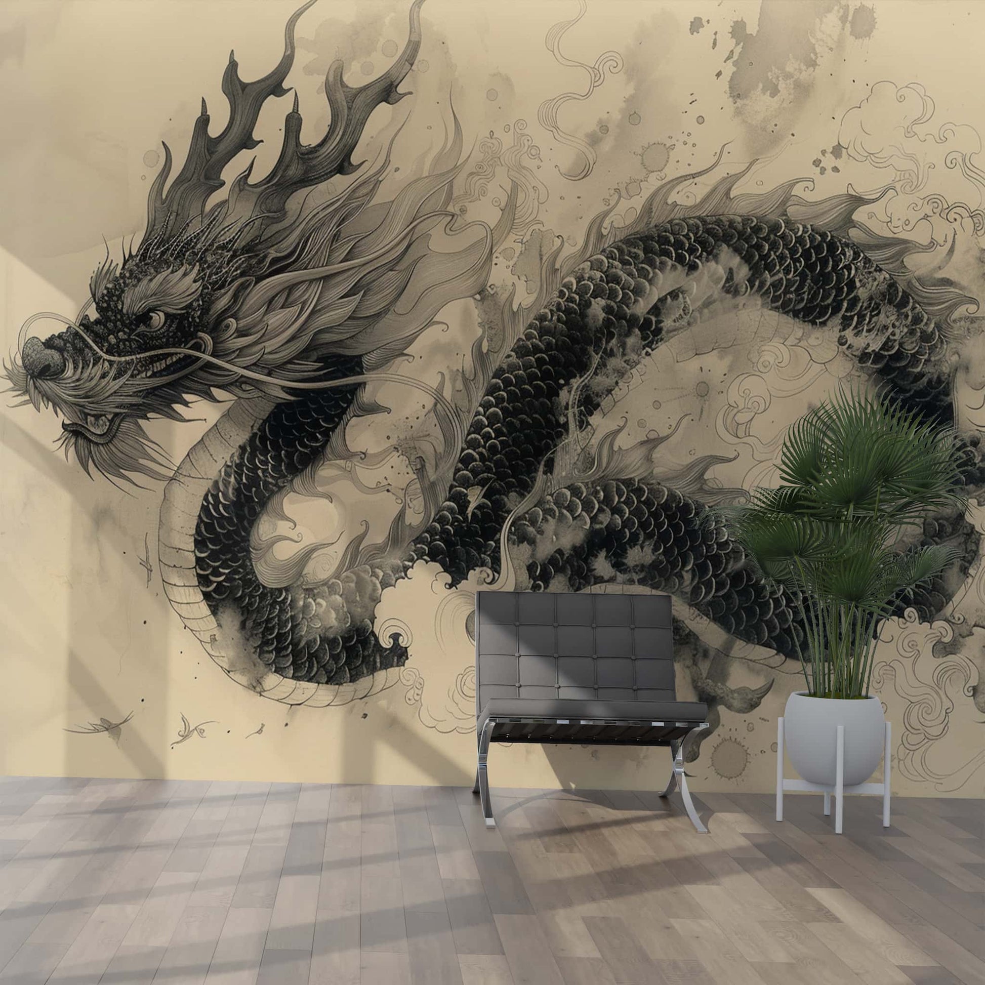 Sketch Dragon Wallpaper | Chinese Dragon Wallpaper YCO-03008