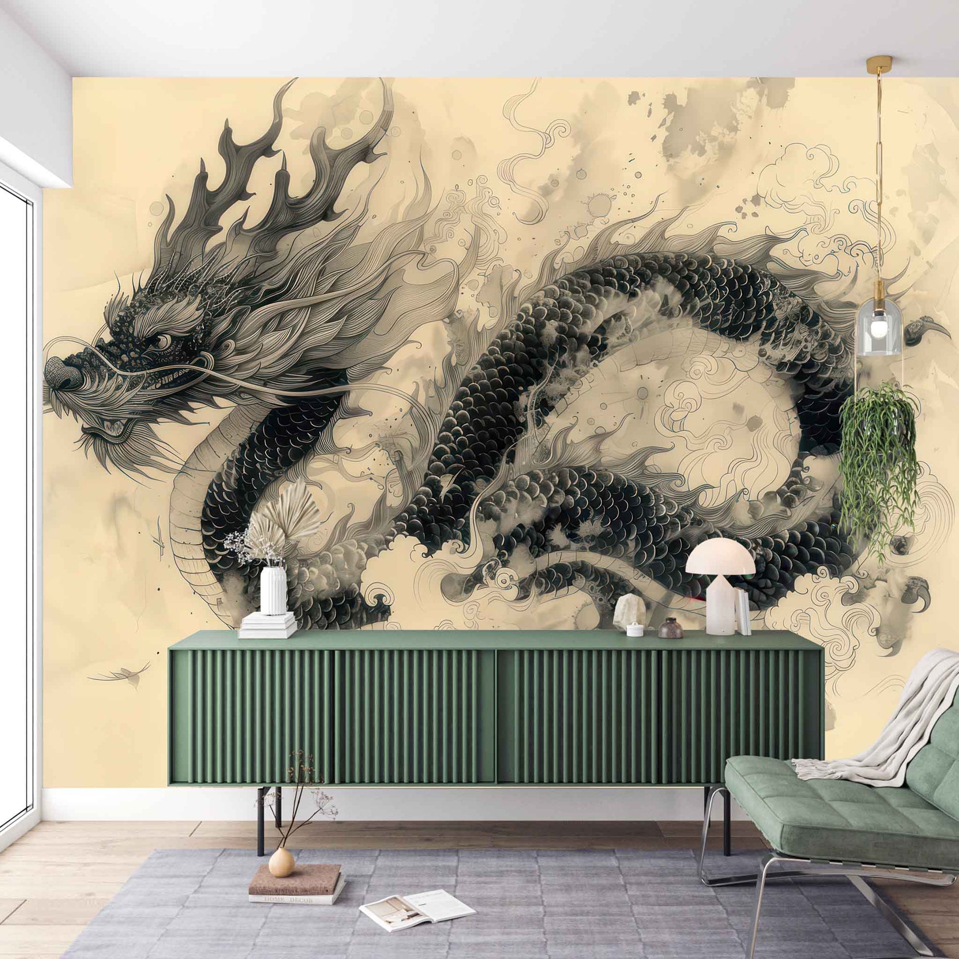 Sketch Dragon Wallpaper | Chinese Dragon Wallpaper YCO-03008