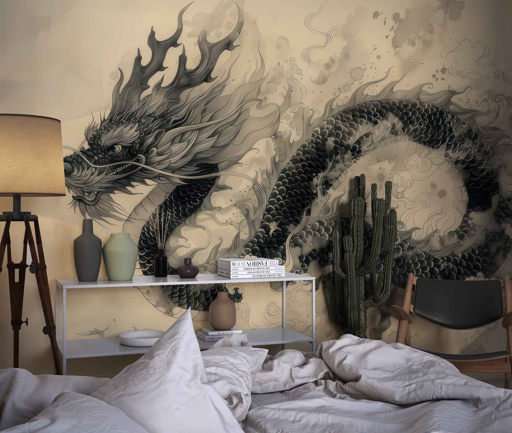 Sketch Dragon Wallpaper | Chinese Dragon Wallpaper YCO-03008
