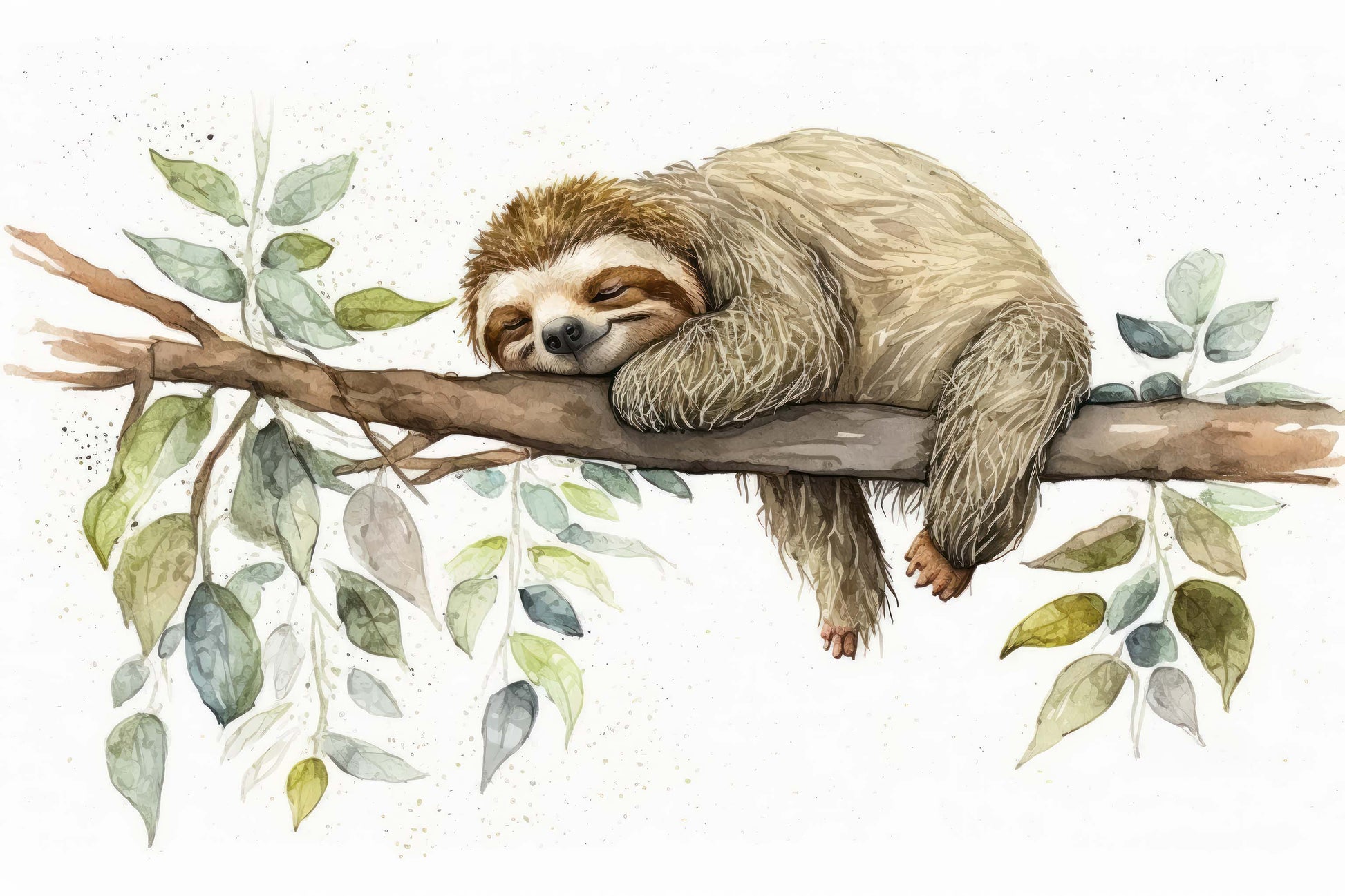 Sleeping Sloth Wallpaper | Watercolor Animal Wall Mural YH-00828