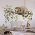 Sleeping Sloth Wallpaper | Watercolor Animal Wall Mural YH-00828