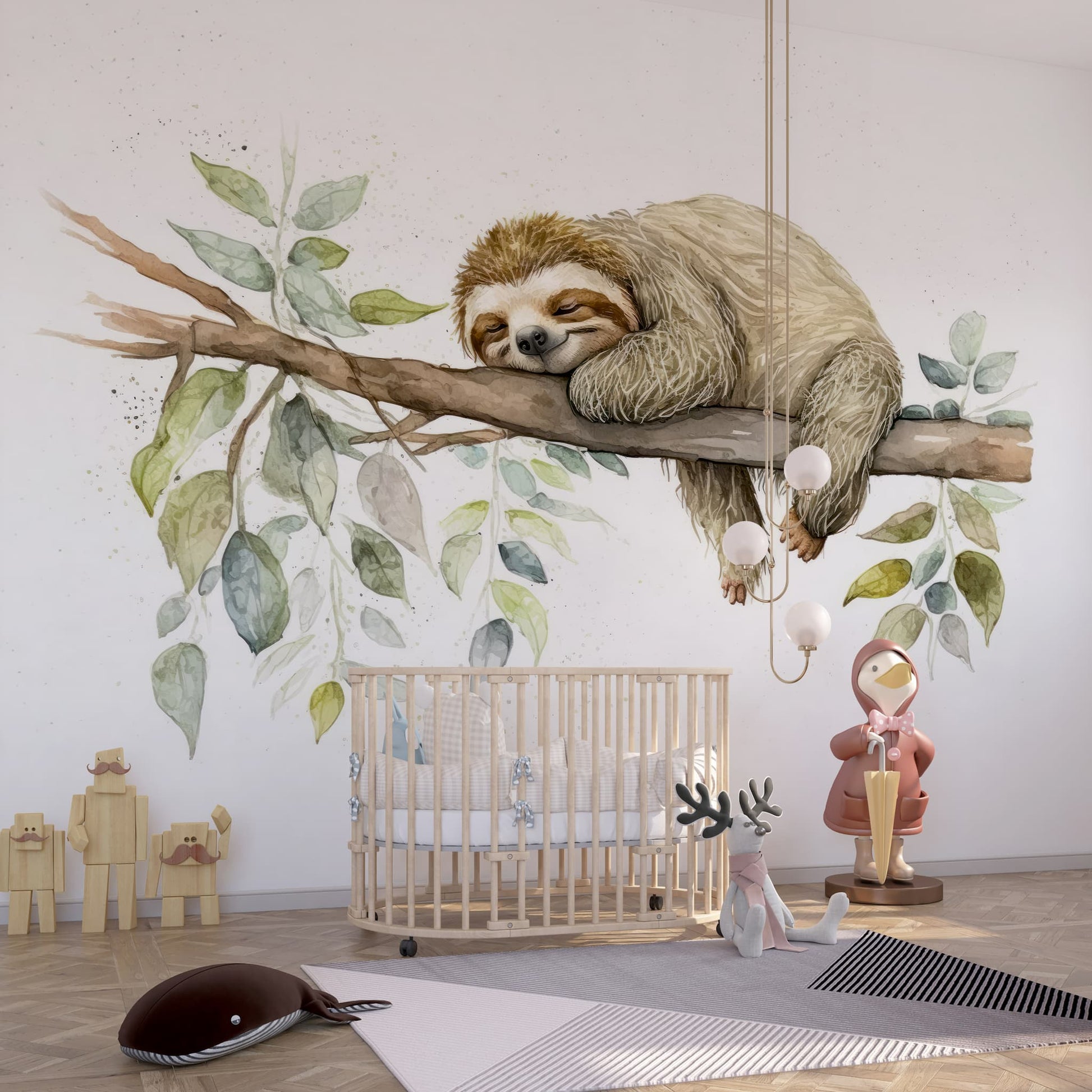 Sleeping Sloth Wallpaper | Watercolor Animal Wall Mural YH-00828
