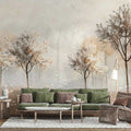 Soft Beige Watercolor Forest Wallpaper - Minimalist Autumn Mural YD-05120