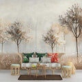 Soft Beige Watercolor Forest Wallpaper - Minimalist Autumn Mural YD-05120