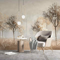Soft Beige Watercolor Forest Wallpaper - Minimalist Autumn Mural YD-05120