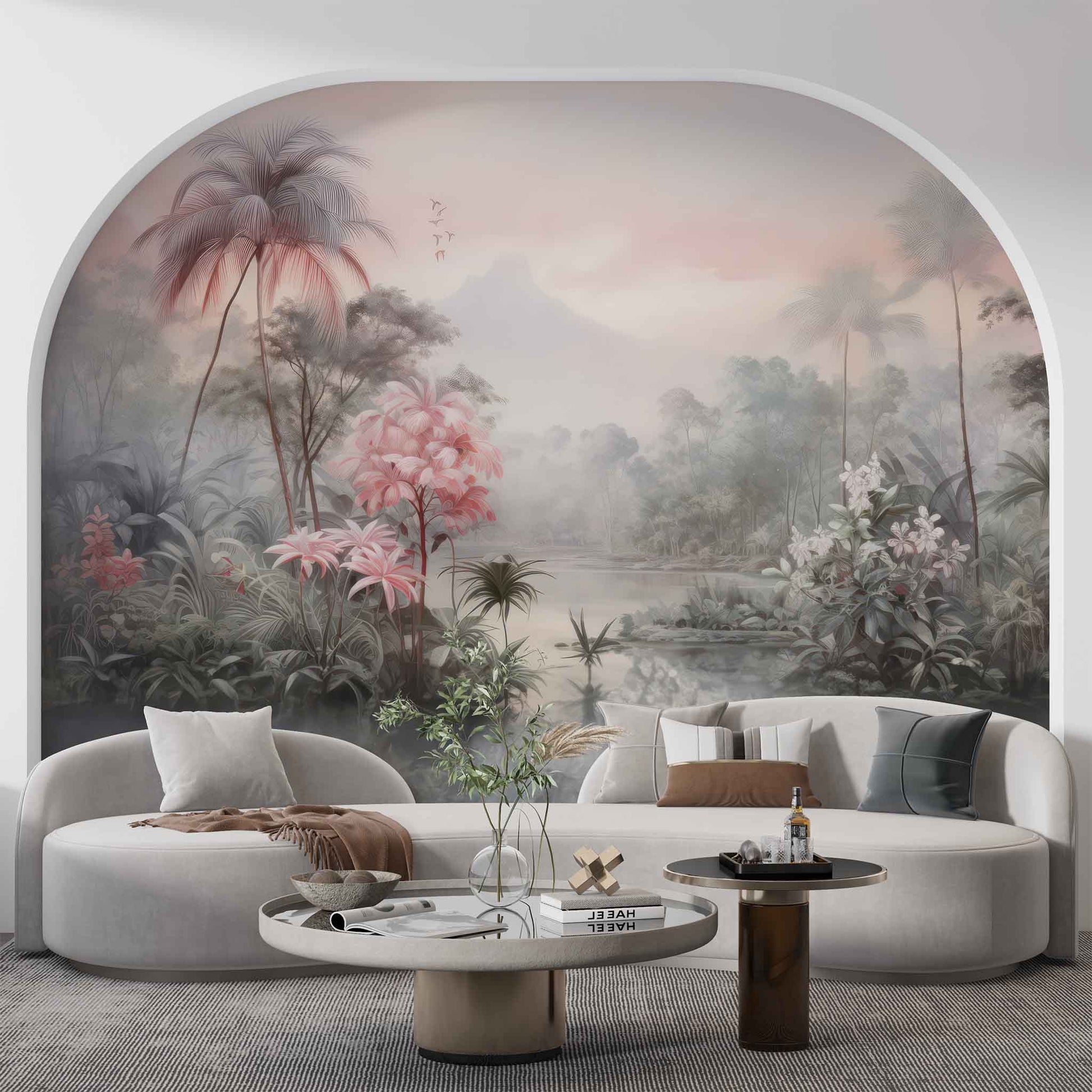 Soft Pink Palm Trees Wallpaper, Tropical Jungle Wall Decal YD-02381