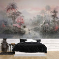 Soft Pink Palm Trees Wallpaper, Tropical Jungle Wall Decal YD-02381