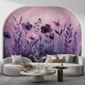 Soft Purple Floral Wallpaper with Watercolor Leaves  Removable Wall Decal YF-05067