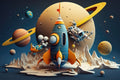 Space Rocket and Planets Wallpaper | Saturn Wall Mural YCO-00206