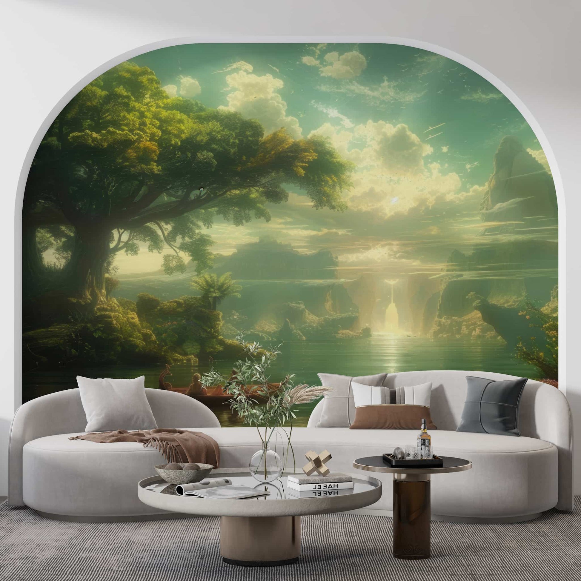 Tree Branch Wallpaper, Tropical Wallpaper, Scenic Lake Mural YD-04045