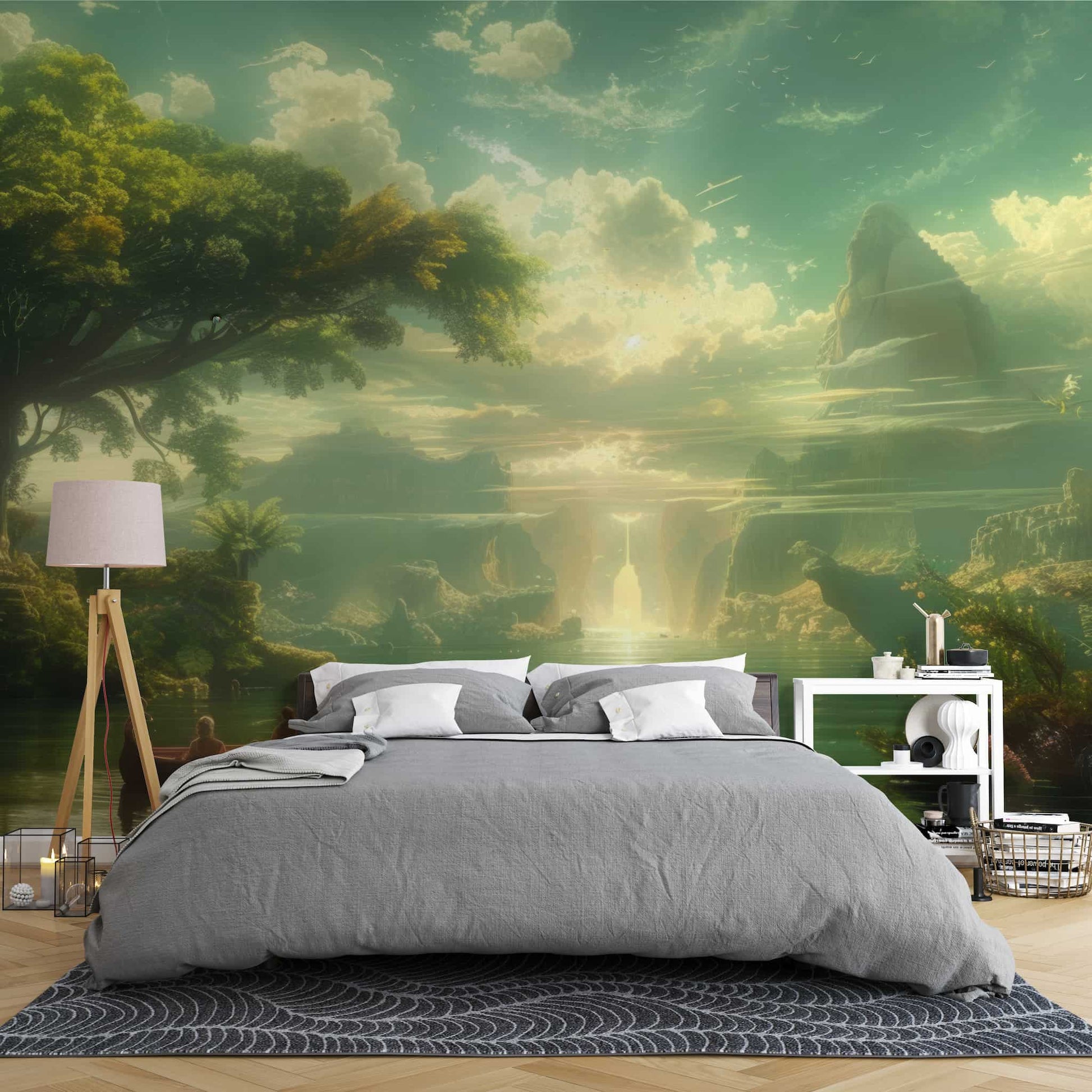 Tree Branch Wallpaper, Tropical Wallpaper, Scenic Lake Mural YD-04045