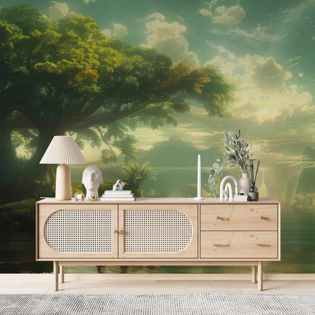 Tree Branch Wallpaper, Tropical Wallpaper, Scenic Lake Mural YD-04045