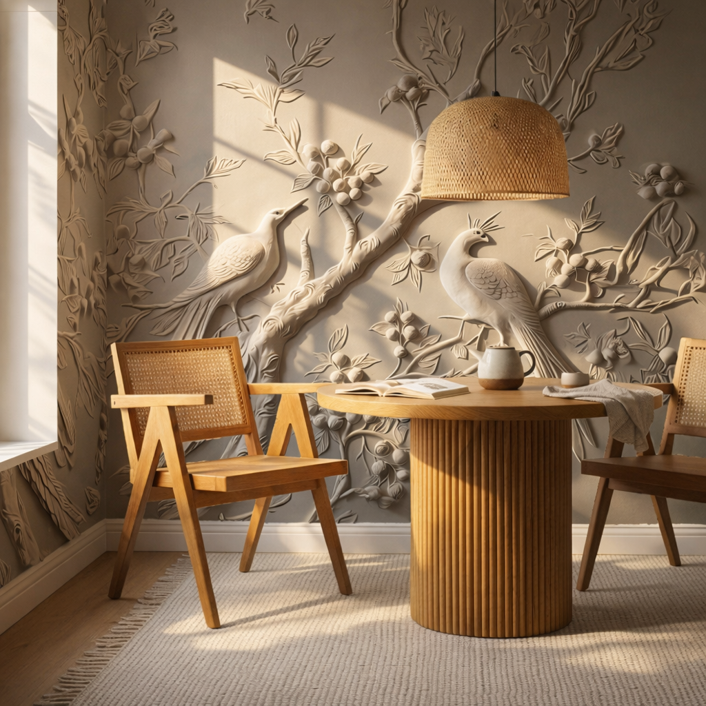 Tree and Birds Relief Wallpaper | Animal Wallpaper