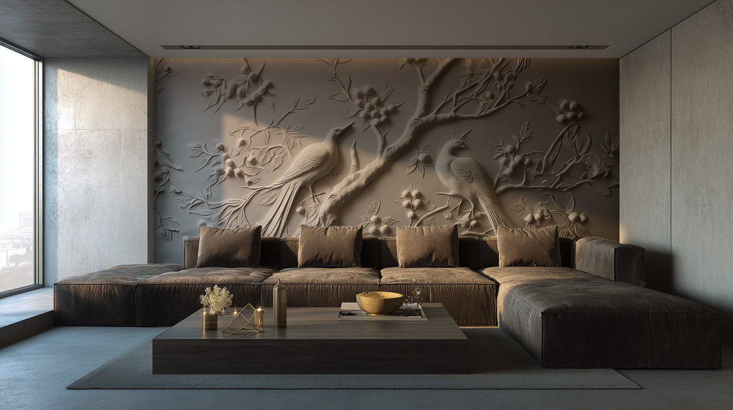 Tree and Birds Relief Wallpaper | Animal Wallpaper