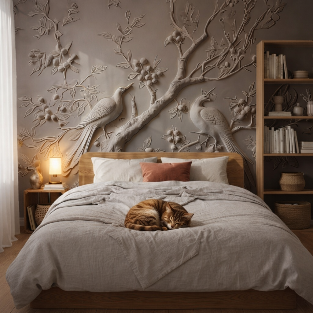 Tree and Birds Relief Wallpaper | Animal Wallpaper