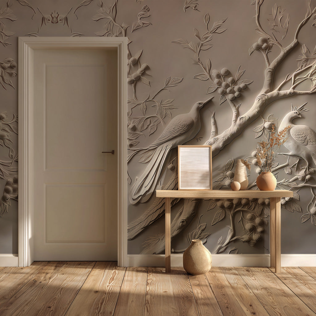 Tree and Birds Relief Wallpaper | Animal Wallpaper
