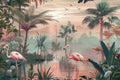 Tropical Flowers and Cranes Wallpaper, Floral Wall Mural YH-02539