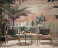 Tropical Flowers and Cranes Wallpaper, Floral Wall Mural YH-02539