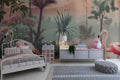 Tropical Flowers and Cranes Wallpaper, Floral Wall Mural YH-02539