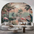 Tropical Flowers and Cranes Wallpaper, Floral Wall Mural YH-02539