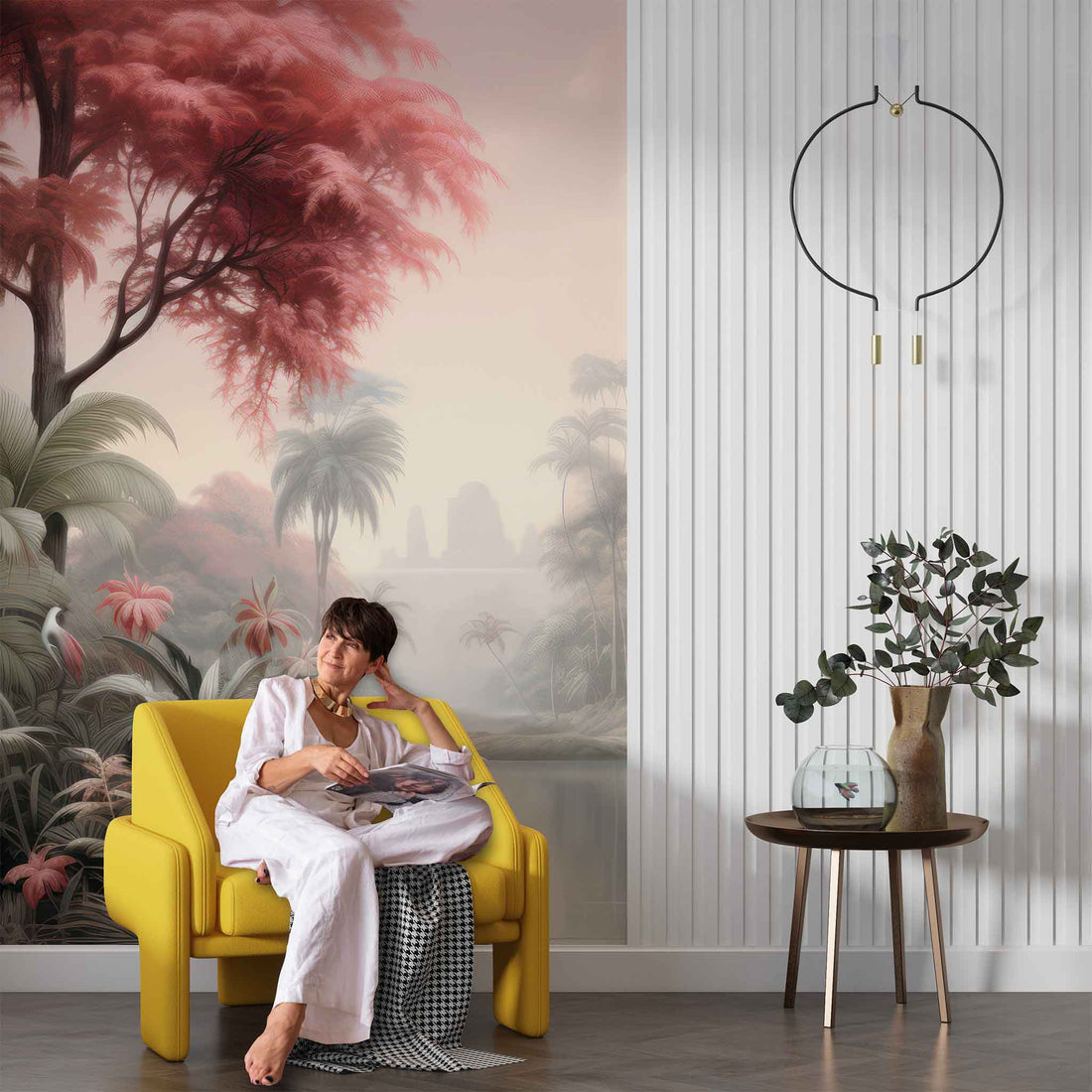 Tropical Pink Tree Wallpaper, Palm Trees Island Wall Decal YD-02376