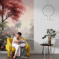 Tropical Pink Tree Wallpaper, Palm Trees Island Wall Decal YD-02376