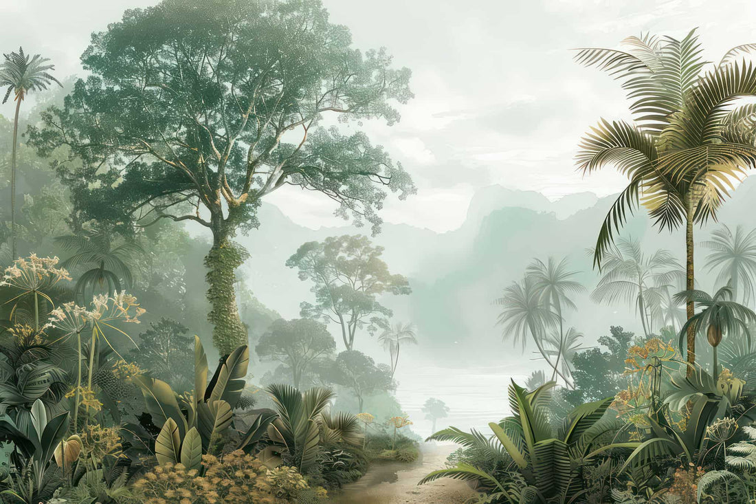 Tropical Wallpaper, Jungle Mural, Palm Trees Island Wall Decal YD-02562