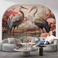 Two Cranes and Flowers Wallpaper  Japanese Mural YH-00888