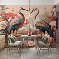 Two Cranes and Flowers Wallpaper  Japanese Mural YH-00888