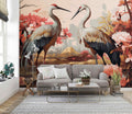 Two Cranes and Flowers Wallpaper  Japanese Mural YH-00888