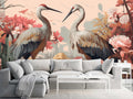 Two Cranes and Flowers Wallpaper  Japanese Mural YH-00888
