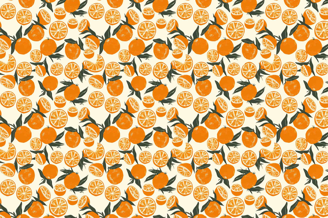 Vibrant Orange Pattern Wallpaper  Watercolor Fruit Art Wall Mural YDT-02546
