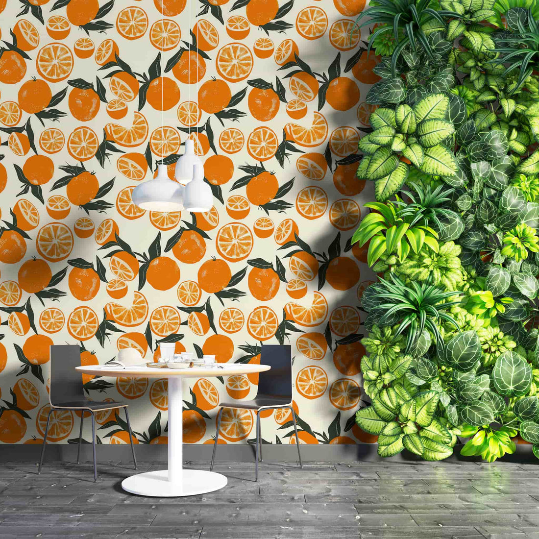 Vibrant Orange Pattern Wallpaper  Watercolor Fruit Art Wall Mural YDT-02546