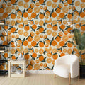 Vibrant Orange Pattern Wallpaper  Watercolor Fruit Art Wall Mural YDT-02546