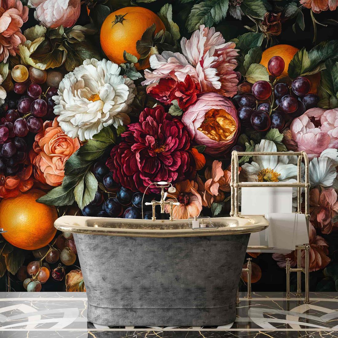 Vintage Botanical Wall Mural, Exotic Fruits and Flowers Wallpaper YF-05109