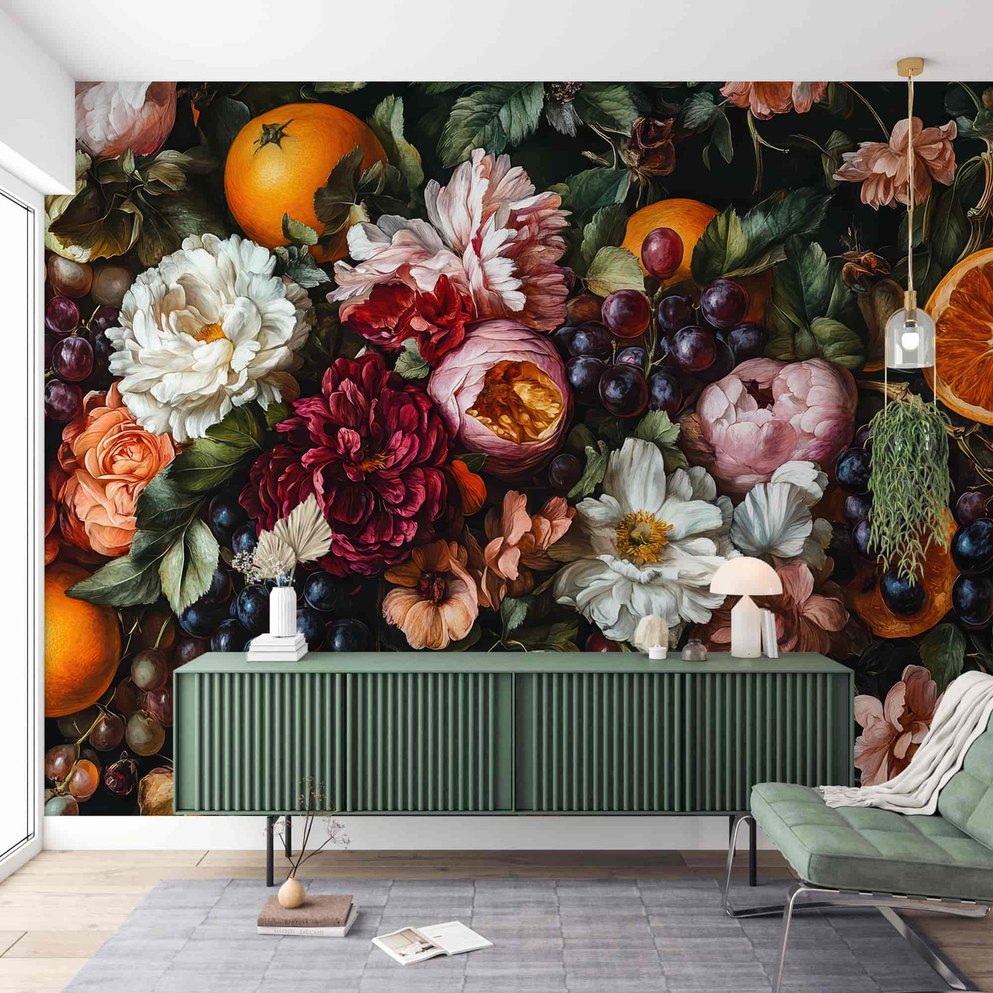 Vintage Botanical Wall Mural, Exotic Fruits and Flowers Wallpaper YF-05109