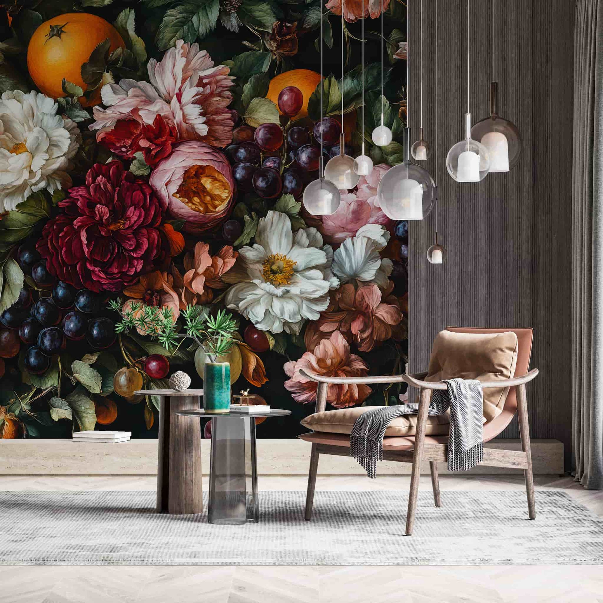 Vintage Botanical Wall Mural, Exotic Fruits and Flowers Wallpaper YF-05109