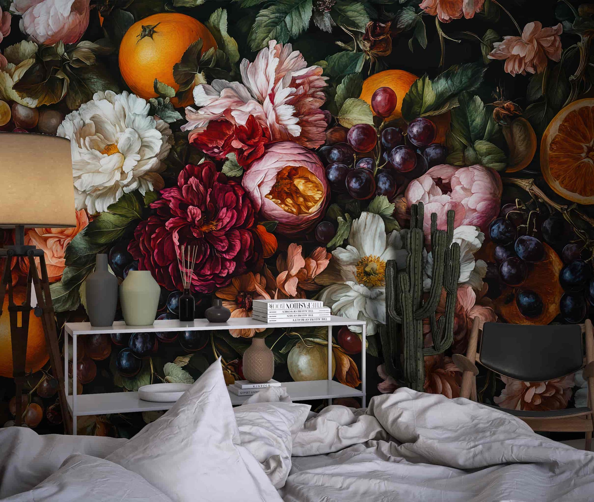 Vintage Botanical Wall Mural, Exotic Fruits and Flowers Wallpaper YF-05109