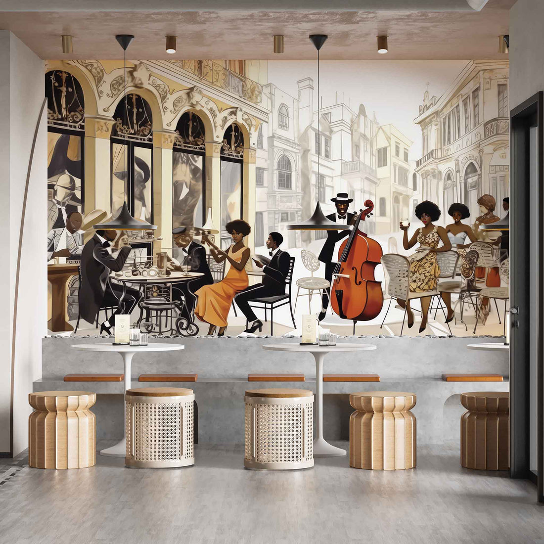 Vintage Cafe Street Wallpaper, Retro Coffee Wall Art YC-30025