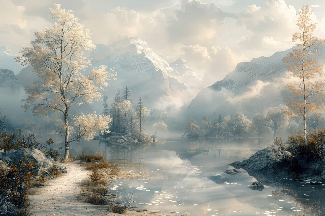 Vintage Forest And Mountain Wall Decal, Oil Painting Landscape Wallpaper YD-30014