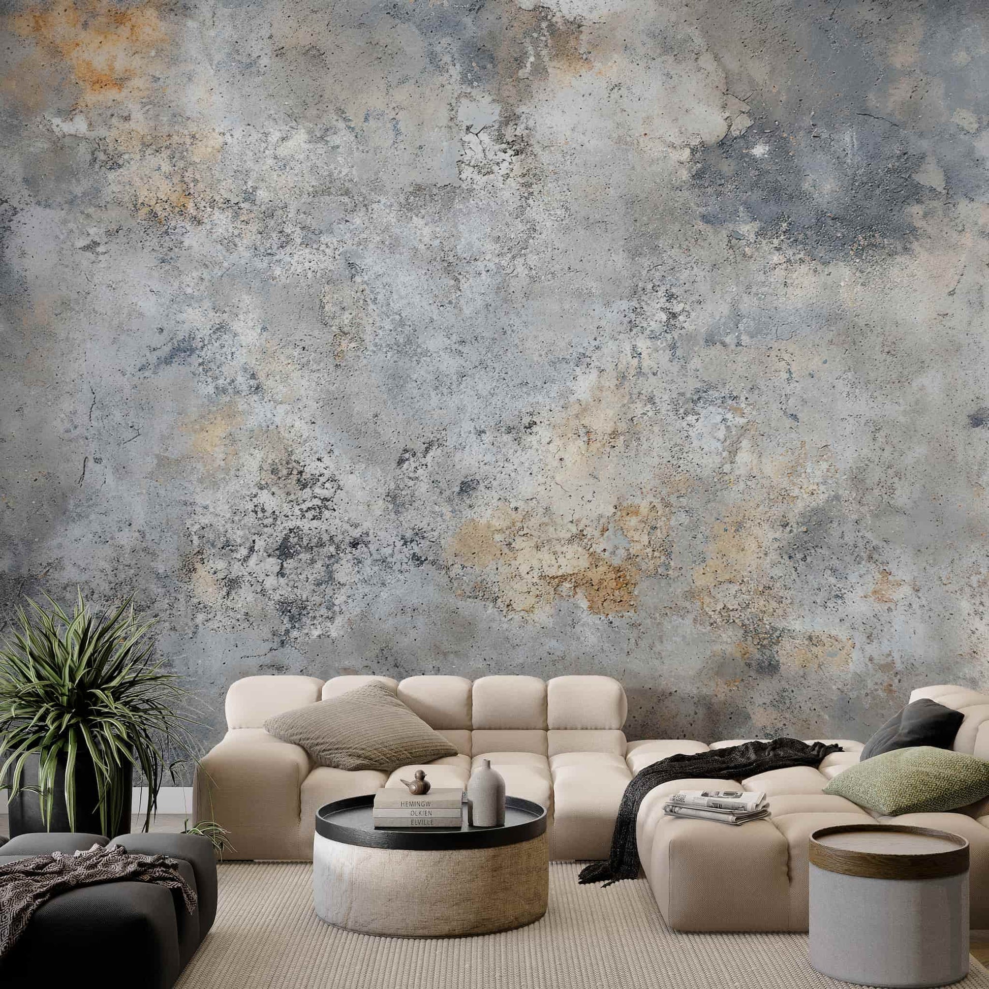 Vintage Gray Plaster Wallpaper, Luxury Stucco Wall Art YS-05086
