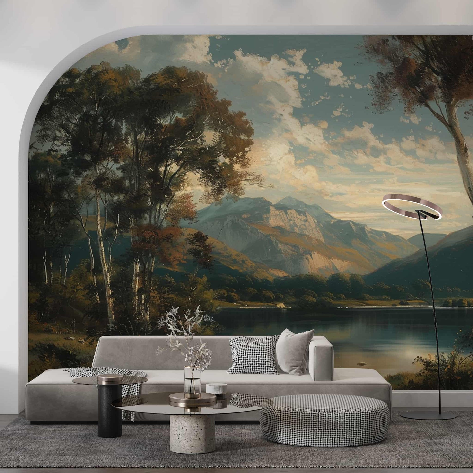 Vintage Landscape Wallpaper, Tree and Mountain Mural YD-04012