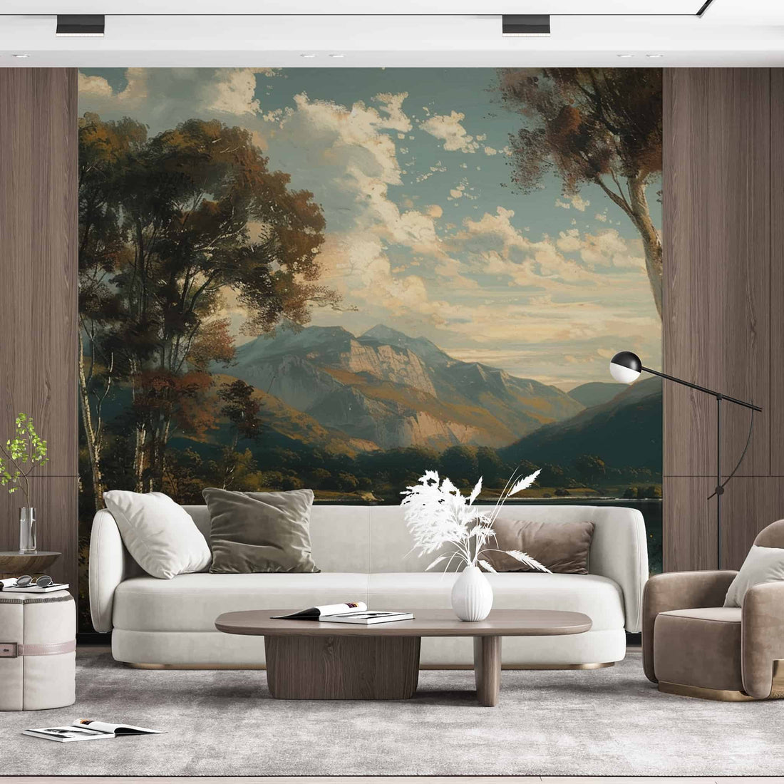 Vintage Landscape Wallpaper, Tree and Mountain Mural YD-04012