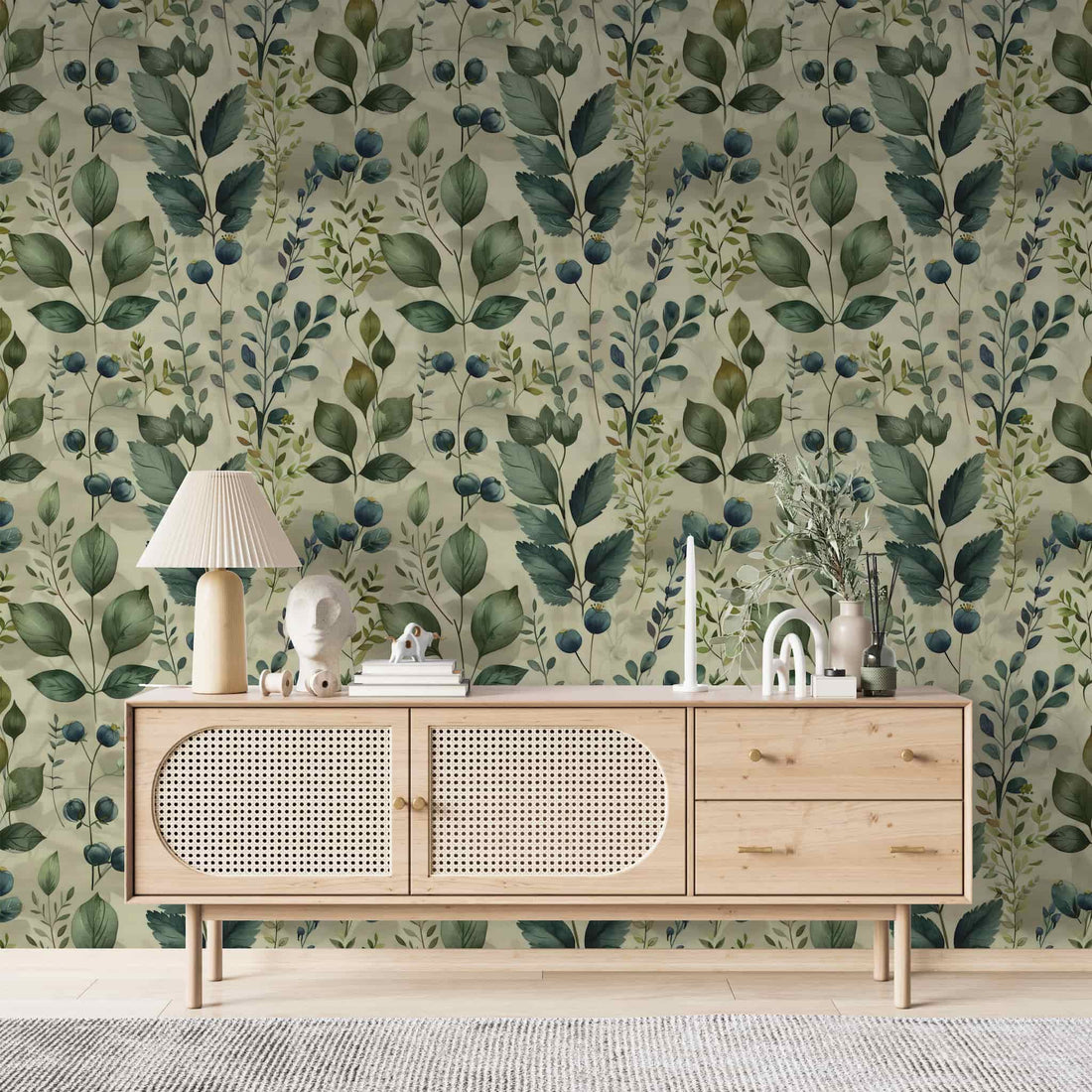 Vintage Leaf Pattern Wallpaper | Soft Green Botanical Wall Decor YF-30012
