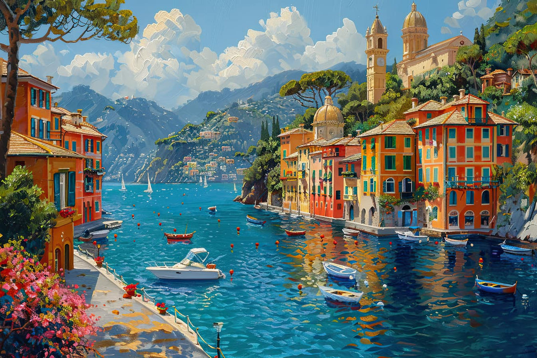 Vintage Portofino Landscape Wallpaper Oil Painting Wall Decal YD-05044