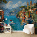 Vintage Portofino Landscape Wallpaper Oil Painting 