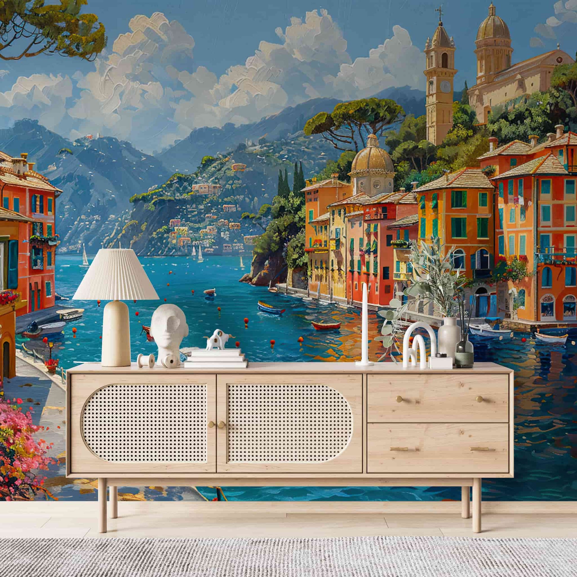 Vintage Portofino Landscape Wallpaper 