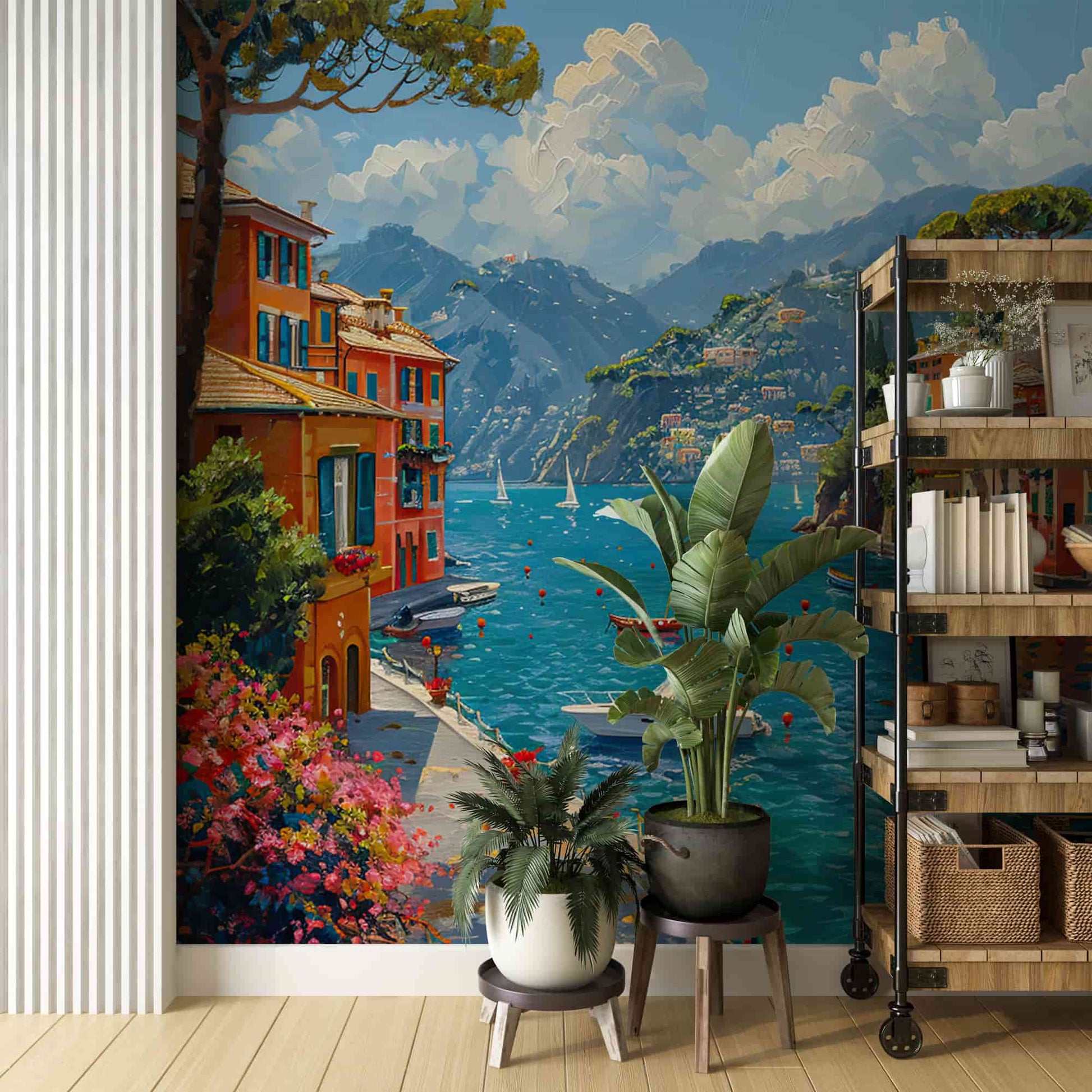 Vintage Portofino Landscape Wallpaper