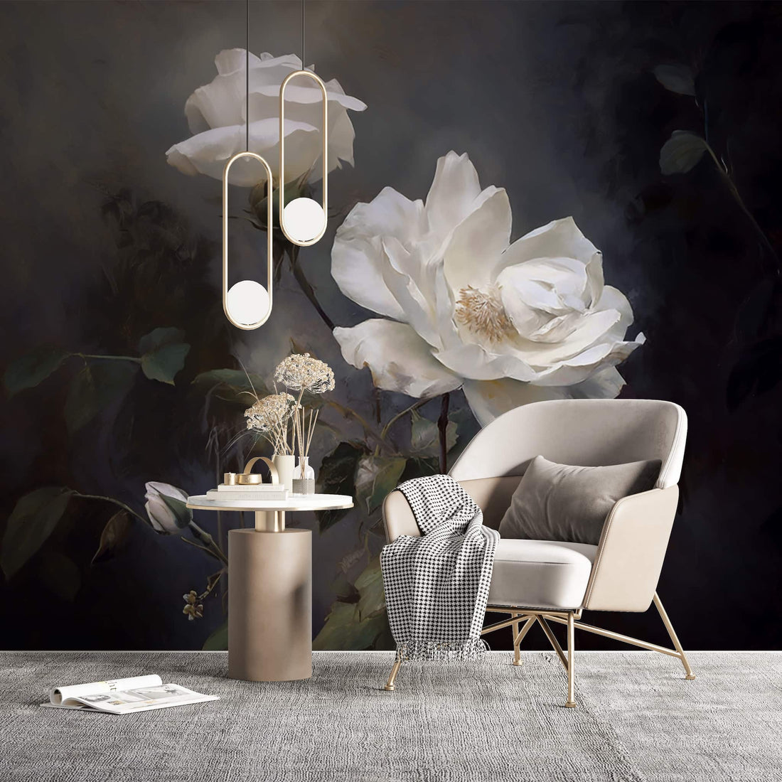 Vintage Rose Wallpaper, Abstract Watercolor Flowers Wall Decal YF-05062