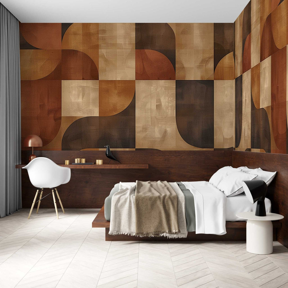 Warm Earth Tones Geometric Wallpaper Retro Geometric Arches Wallpaper YMO-06017